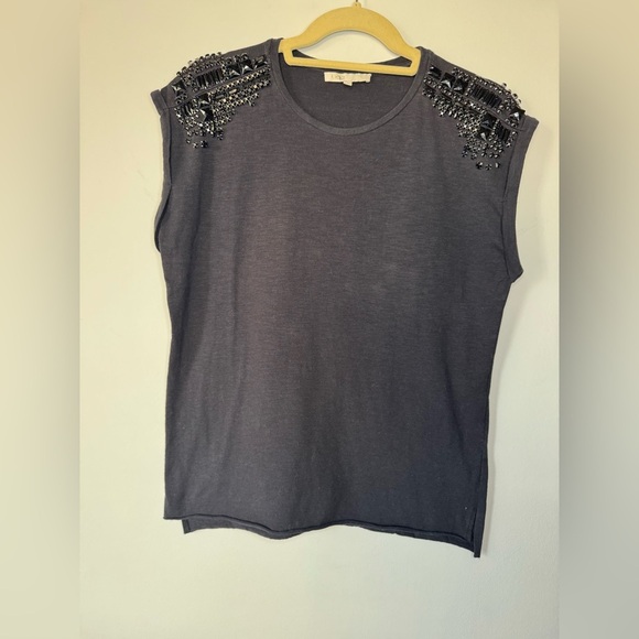 Maje Black Embellished T-Shirt – Size 2 - Picture 5 of 17